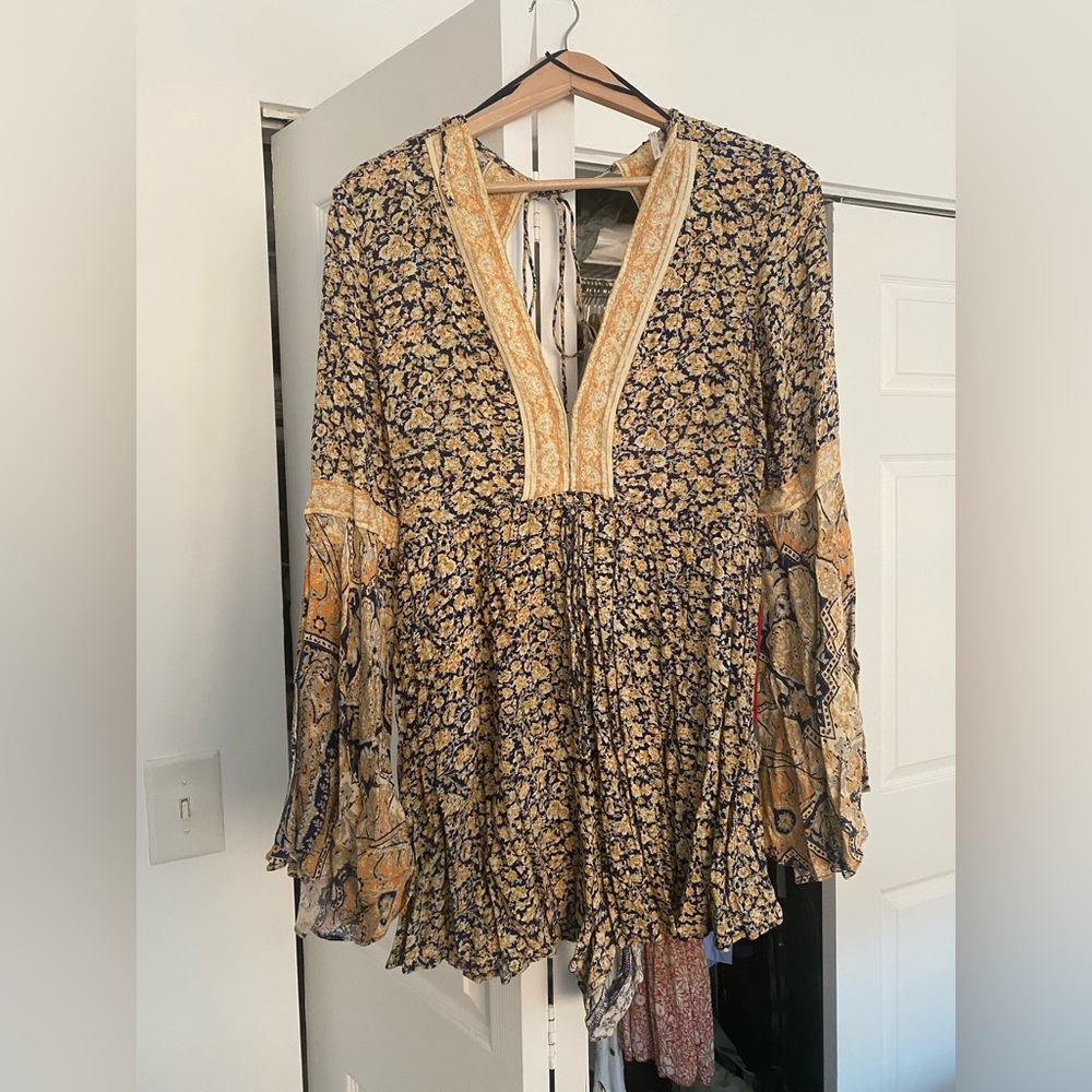 Free People Once Upon a Summertime Romper blue size SMALL